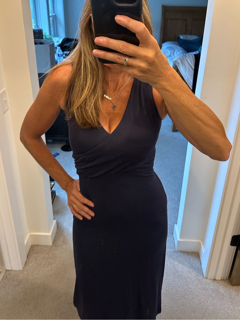 Kiragrace Sleeveless V-Neck Midi Dress in Navy Sz XS